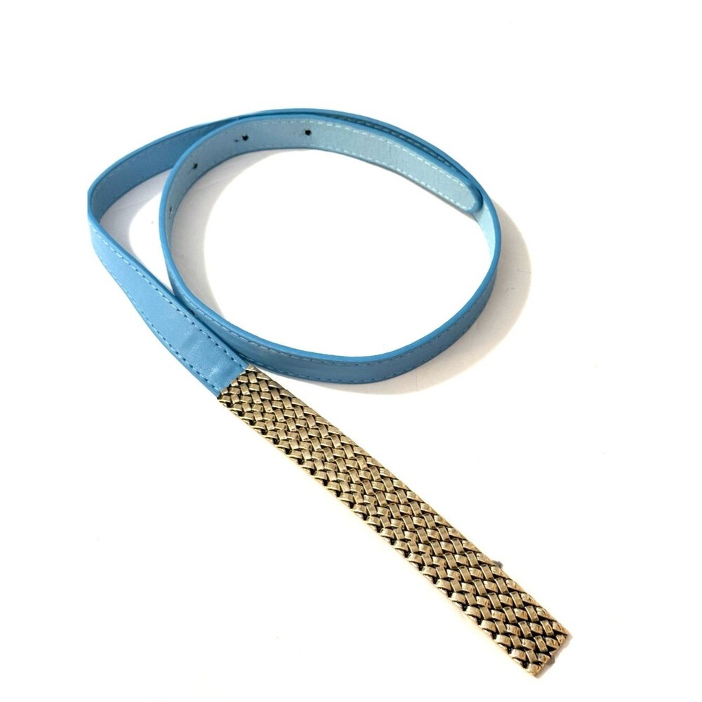 NWT Cornflower Blue Women’s Faux Leather Belt with Gold-Tone Detail fits 26-32”